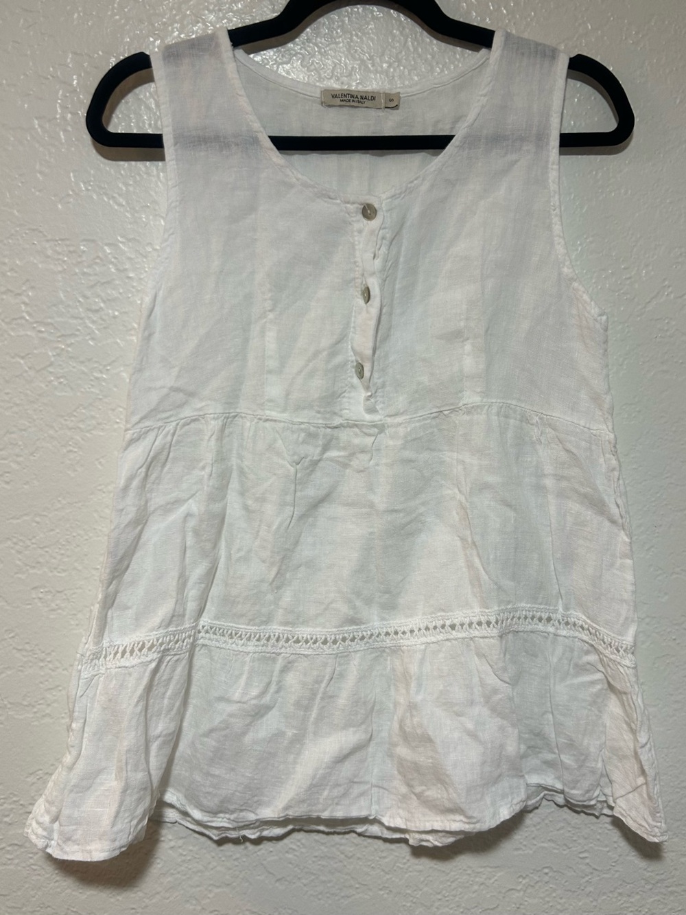 Valentina Naldi 100% Italian Linen White Button-Front Camisole